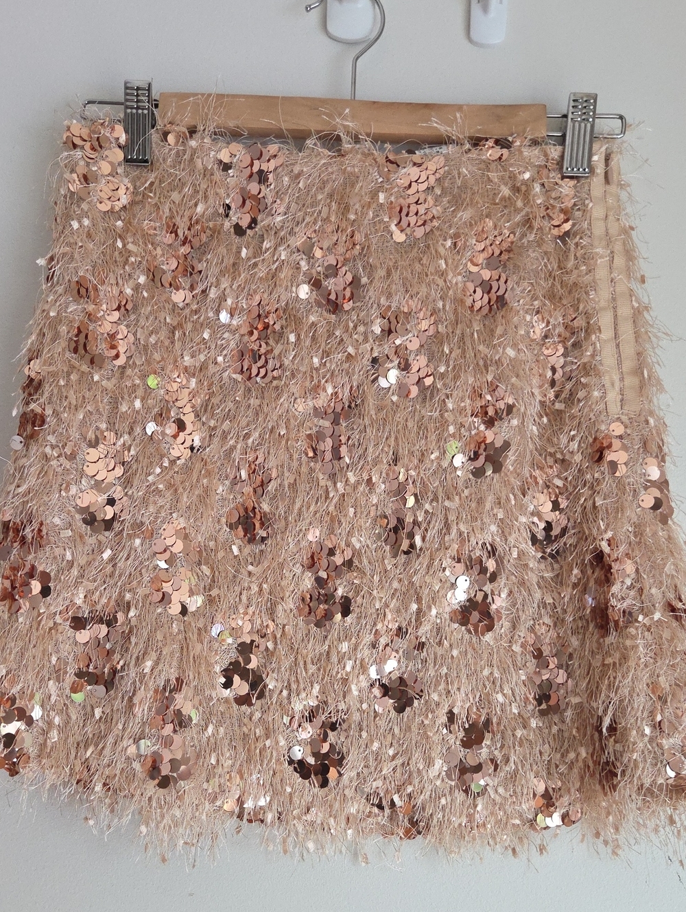 Zara Rose Gold Sequin Feather Mini Skirt